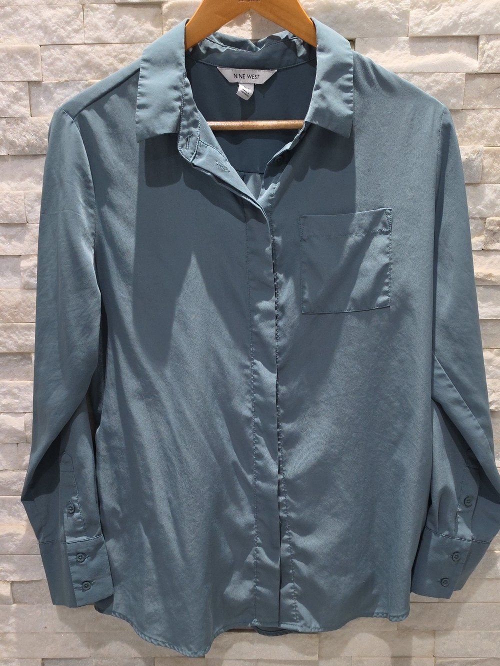 Nine West Slate Blue Button-Down Blouse